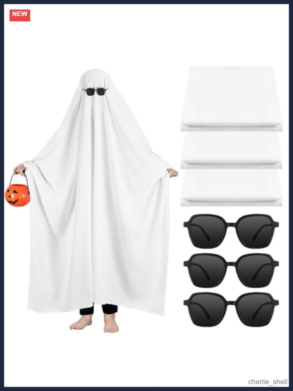 6 Pc Halloween Ghost Costume Set Adults Cotton White Sheet Sunglasses Party